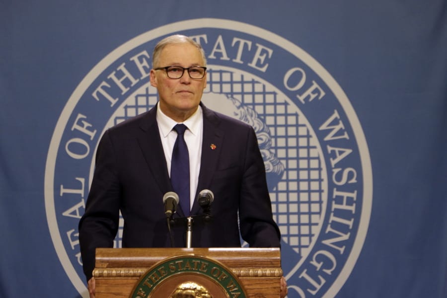 Washington Gov. Jay Inslee speaks to the media after the Legislature adjourned its 60-day session, Thursday, March 12, 2020, in Olympia, Wash. State lawmakers passed a supplemental budget with funding for the state&#039;s response to COVID-19.