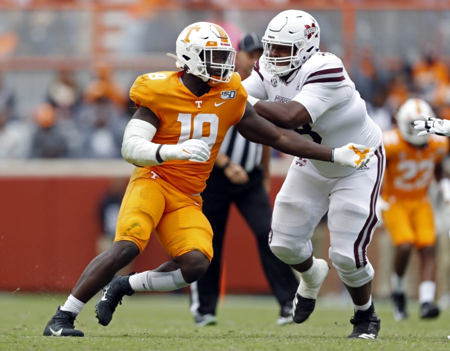 Tennessee linebacker Darrell Taylor (19) was selected by the Seattle Seahawks in the second round of the NFL football draft Friday, April 24, 2020.