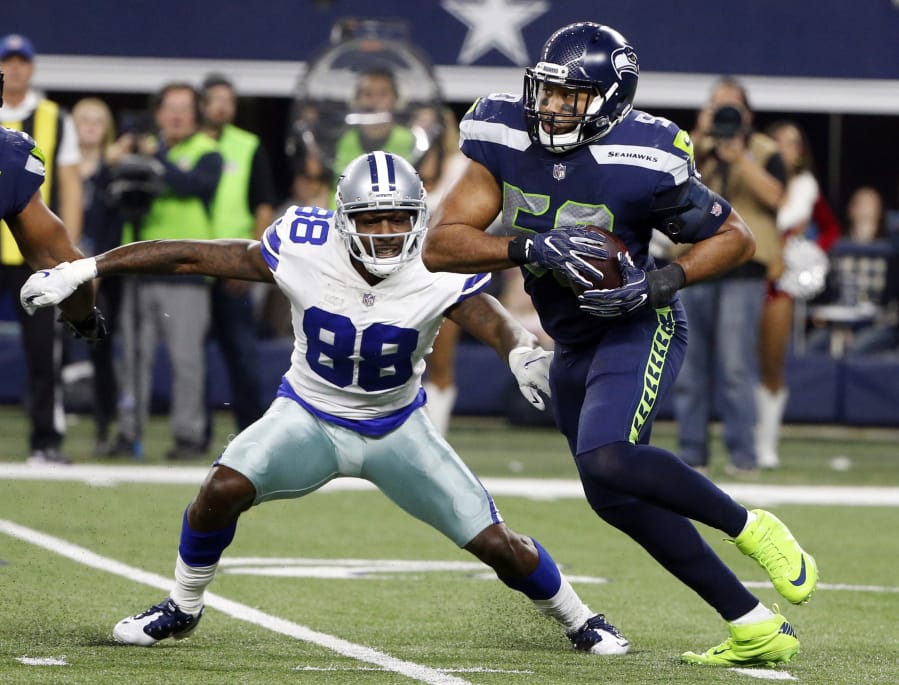 Seattle Seahawks linebacker K.J. Wright (50) had offseason shoulder surgery and a time table for his return is not certain, according to general manager John Schneider in a radio interview on Thursday, April 30, 2020.