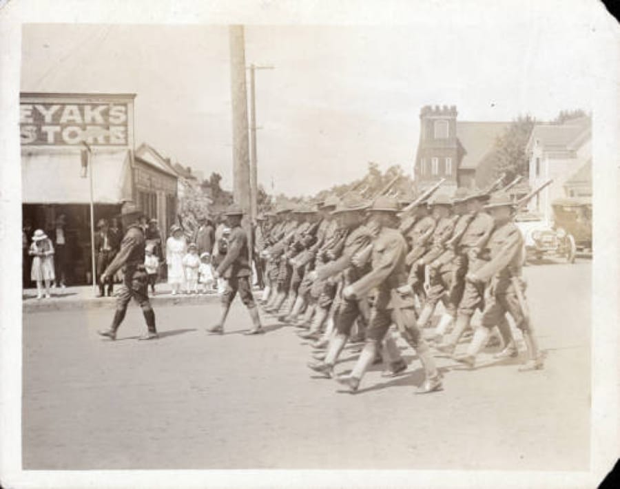 Despite the global influenza pandemic, parades like this one in Vancouver were common as World War I came to an end in 1918.