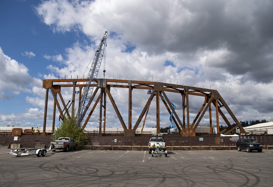 Industrial manufacturing company Vigor is building a new truss bridge for the BNSF Railway Company in the Columbia Business Center. The structure is visible from the parking lot next to the Marine Park boat launch ramp.