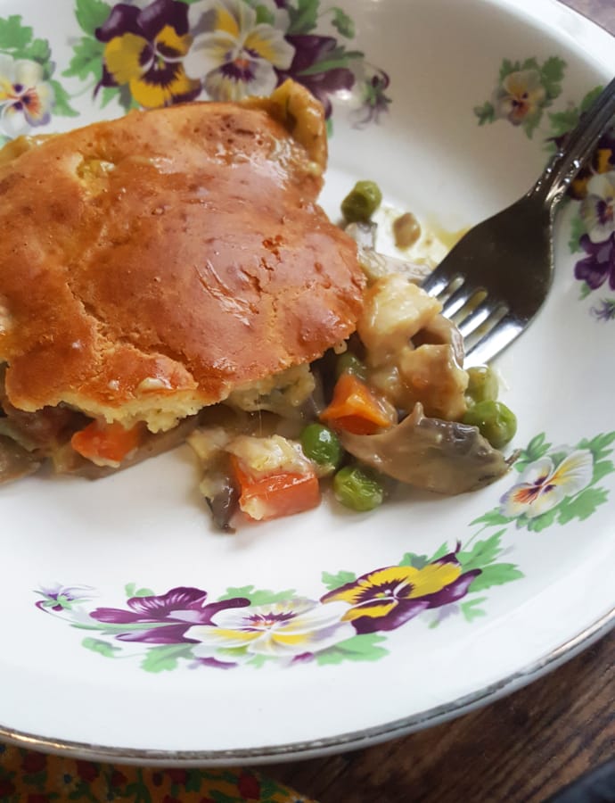 Impossible Chicken Pot Pie uses instant biscuit mix in place of a traditional crust.