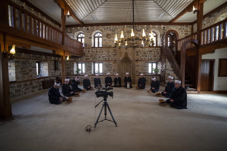 Imams attend the Ramadan prayer at a mosque empty of faithful due to social distancing guidelines during the coronavirus outbreak in Zenica, central Bosnia, Thursday, April 23, 2020. The COVID-19 virus pandemic is cutting off the world&#039;s Muslims from their cherished Ramadan traditions.