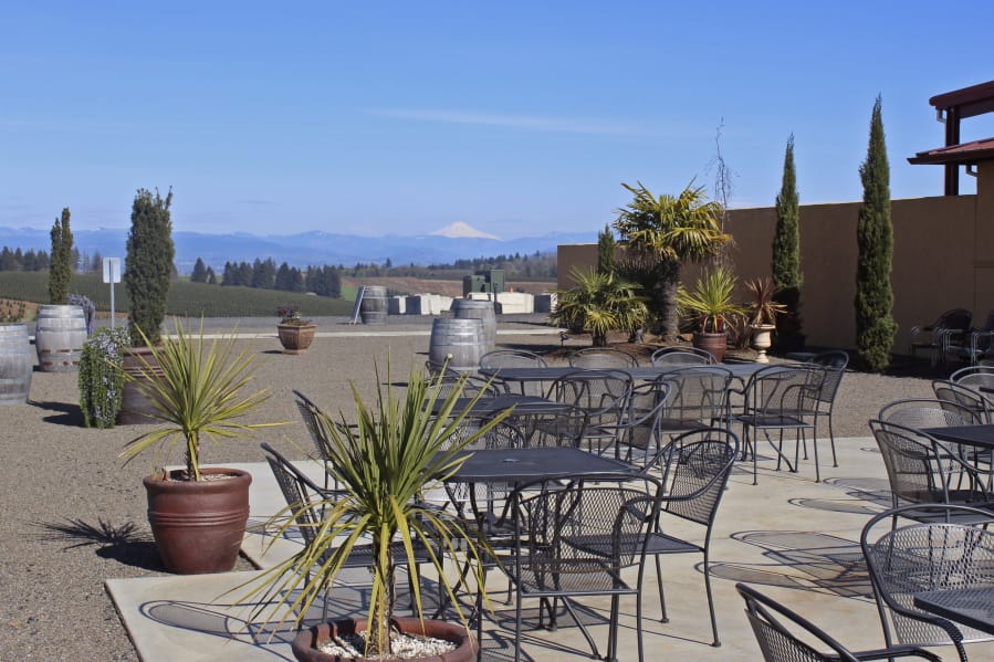 The patio at Coria Estates, a winery on the outskirts of Salem, Ore., is devoid of customers on April 14 because of the stay-at-home order.