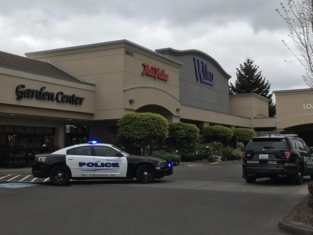 Vancouver Police respond to reported stabbing at Wilco on Friday afternoon.