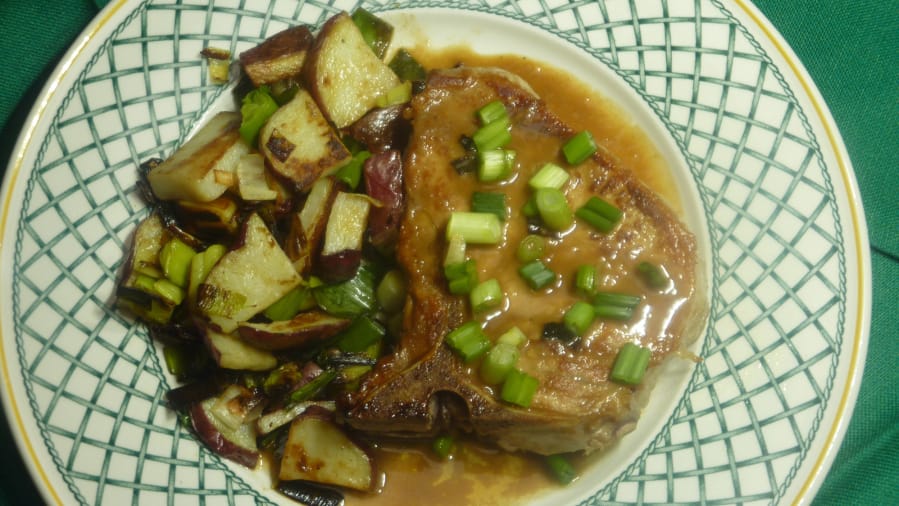 Whiskey Pork with Potatoes and Leeks.