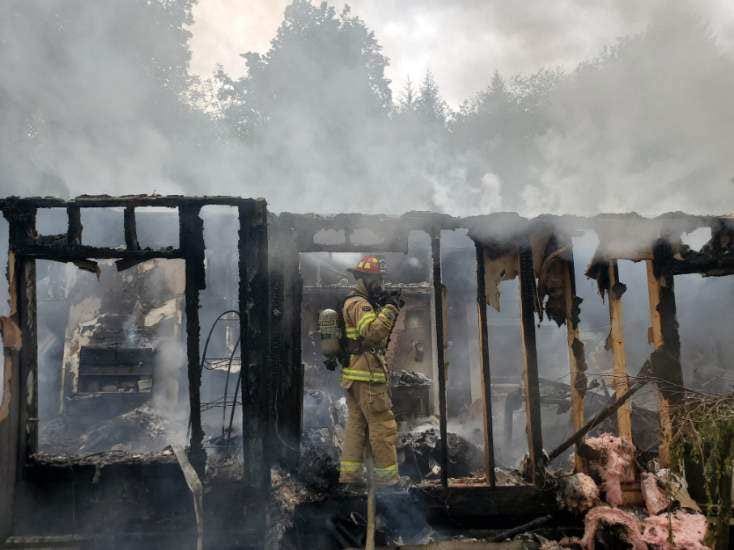 Clark County Fire & Rescue
Clark County Fire & Rescue units were dispatched at 2:26 p.m. to the report of trees on fire on Northwest Jenny Creek Road, north of La Center to find a fully involved manufactured home.