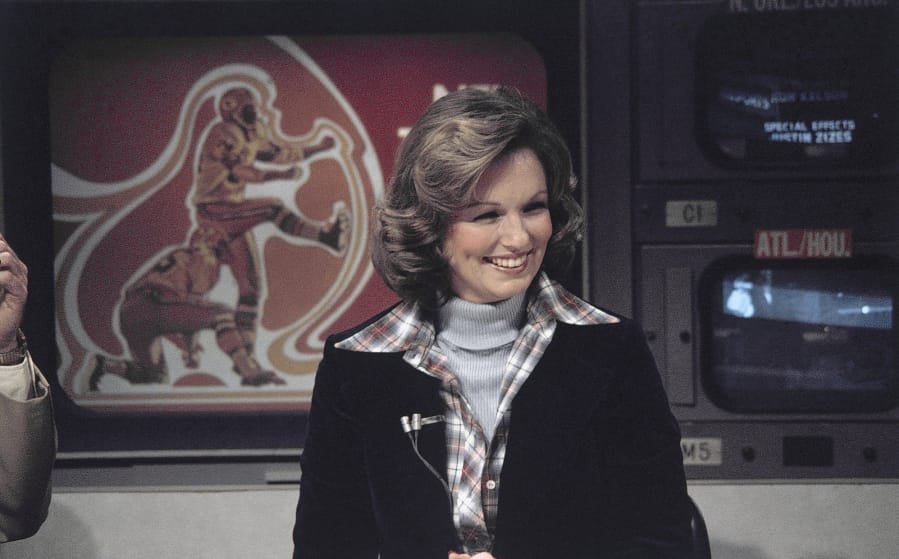 CBS sportscaster Phyllis George pictured on set Nov. 28, 1976. George, a former Miss America who became a female sportscasting pioneer on CBS&#039;s &quot;The NFL Today&quot; and served as the first lady of Kentucky, died Thursday, May 14, 2020. She was 70.