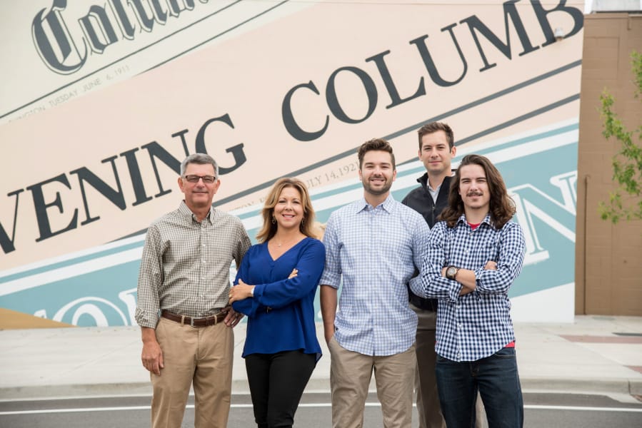 Aevum Images 
 The owners of The Columbian, from left, Scott, Jody, Ben, Will and Ross Campbell, in 2015.