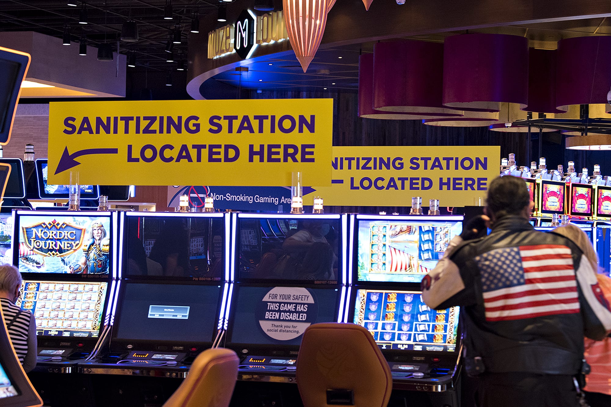 Sanitizing stations are available for guests as they test their luck at ilani Casino Resort on Thursday morning, May 28, 2020.