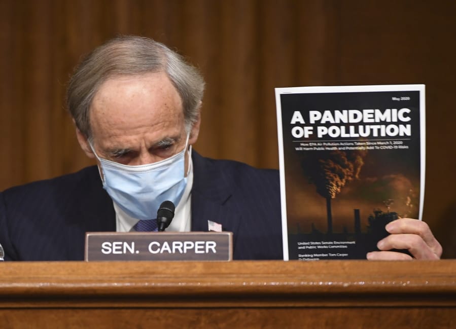 Ranking member Sen. Tom Carper, D-Del., delivers opening remarks during a Senate Environment and Public Works Committee oversight hearing to examine the Environmental Protection Agency, Wednesday, May 20, 2020 on Capitol Hill in Washington.