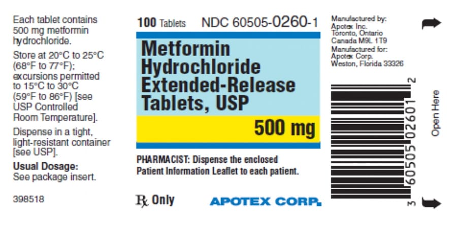 This image made available by the U.S. Food and Drug Administration on Thursday, May 28, 2020 shows a label for the drug metformin. U.S. health regulators are telling five drugmakers to recall versions of the widely used diabetes medication after testing revealed elevated levels of a contaminant linked to cancer in several lots.
