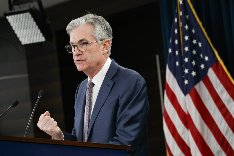 In this March 3, 2020 file photo Federal Reserve Chair Jerome Powell speaks during a news conference in Washington. Powell is pledging to reveal the names and other details of the entities that borrow from the emergency programs the central bank has set up to offset the economic hit from the viral outbreak. In prepared testimony for a Tuesday, May 19, 2020 congressional hearing, Powell says the central bank will disclose the amounts borrowed and the interest rates it levies under its programs to provide credit for large corporations, state and local governments, and medium-sized businesses.