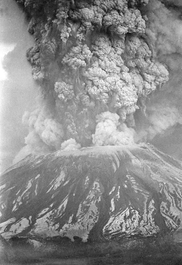 Mount St. Helens sends a plume of ash, smoke and debris skyward on May 18, 1980. Despite the presence of a &quot;Red Zone&quot; around the volcano, the eruption killed 57 people.