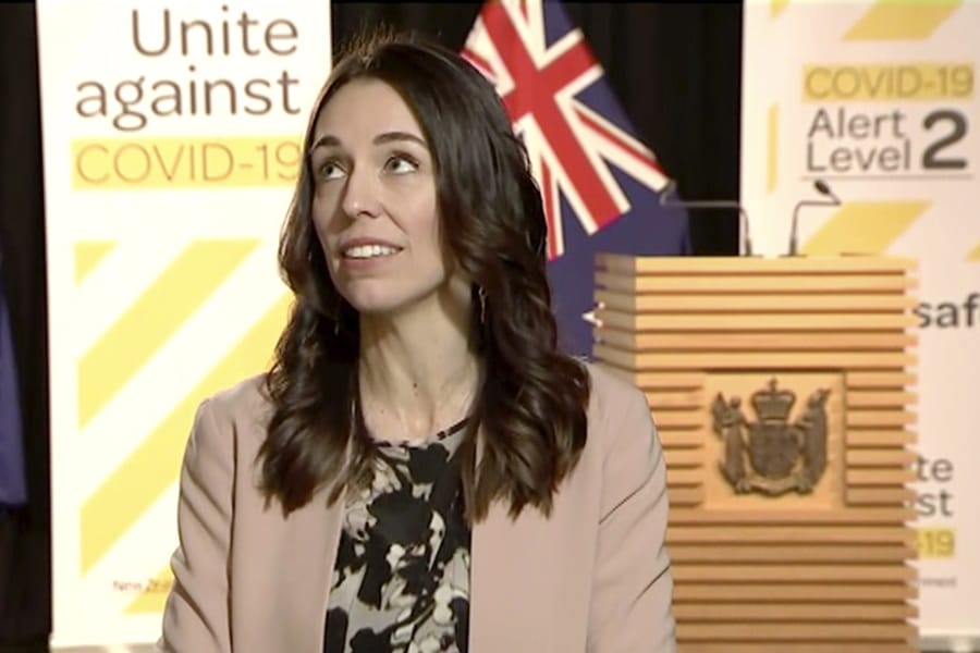 In this image made from video, New Zealand Prime Minister Jacinda Ardern looks up when an earthquake struck during a live television interview in Wellington, New Zealand, Monday morning, May 25, 2020. New Zealand sits on the Pacific Ring of Fire and is sometimes called the Shaky Isles for its frequent quakes.