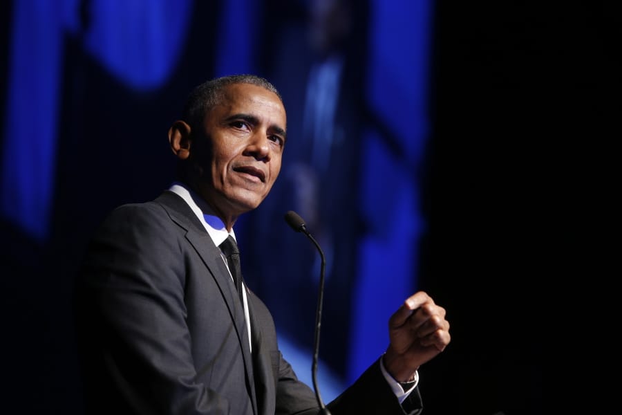 FILE - In this Dec. 12, 2018, file photo former President Barack Obama accepts the Robert F. Kennedy Human Rights Ripple of Hope Award at a ceremony in New York. On Saturday, May 16, 2020, Obama plans to speak during &quot;Show Me Your Walk, HBCU Edition,&quot; a two-hour livestreaming event for historically black colleges and universities broadcast on YouTube, Facebook and Twitter.
