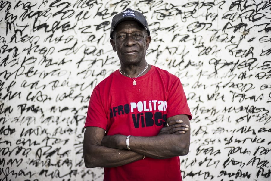 In this photo taken Wednesday, April 5, 2017, pioneering African drummer Tony Allen, whose influential career spanned decades and continents, poses for a portrait ahead of a concert with Senegalese musician Cheikh Lo in Dakar, Senegal. Tony Allen, the driver of the Afrobeat sound who formed a partnership with guitarist and composer Fela Kuti, died of aortic failure at the Pompidou Hospital in Paris aged 79 on Thursday night, his manager Eric Trosset confirmed to The Associated Press on Friday, May 1, 2020.