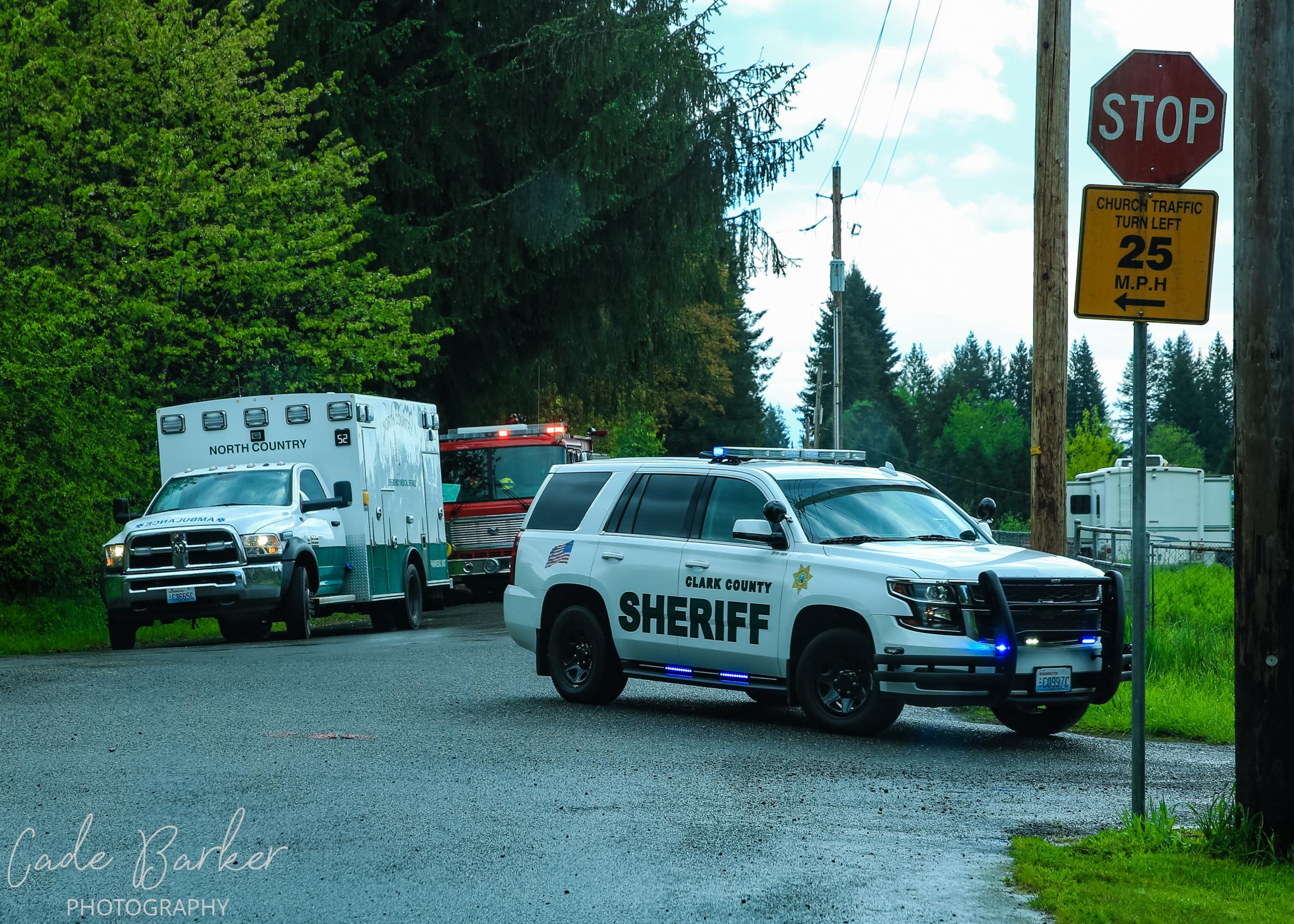Emergency responders, including those from the Clark County Sheriff's Office, were on the scene of a suspected murder-suicide north of Battle Ground on Sunday.