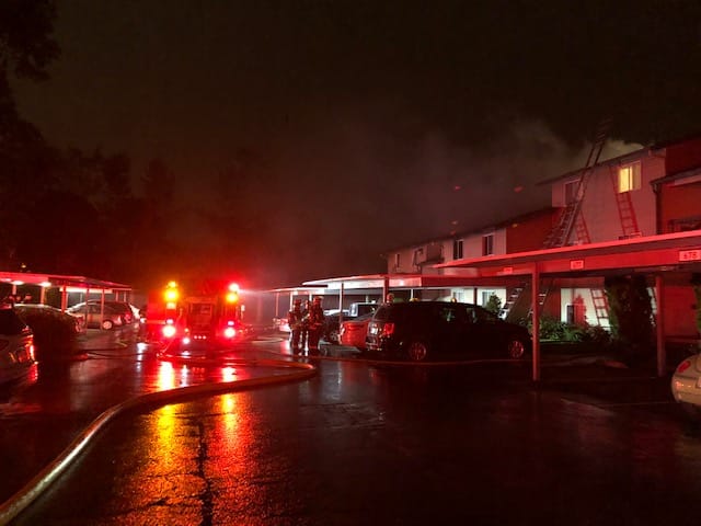 A two-alarm fire damaged an apartment building late Saturday at 900 S.E. Park Crest Drive in Vancouver, displacing more than 25 people.