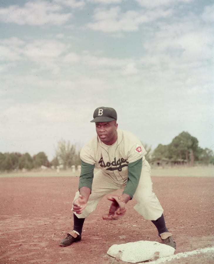 American professional baseball player Jackie Robinson (1919-1972) of the Brooklyn Dodgers (Keystone Hulton Archive/Getty Images)