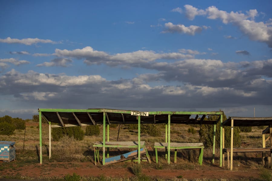 Stalls are empty as selling and trading are forbidden on the Navajo Reservation on May 23, 2020, in Kaibito, Ariz.