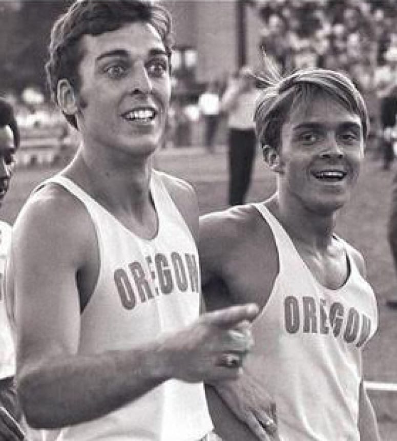 Rosoe Devine, left, with Steve Prefontaine at the Oregon Twilight meet in 1970 at Hayward Field.