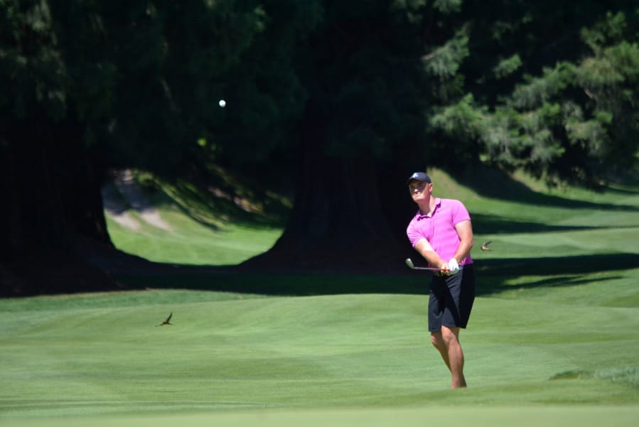 Boise State golfer Brian Humphreys, a Camas High School graduate, hits a shot at Columbia Edgewater Country Club in Portland during play Thursday in the Oregon Amateur. Humphreys was eliminated from the tournament in the round of 32, losing on a 19th hole.