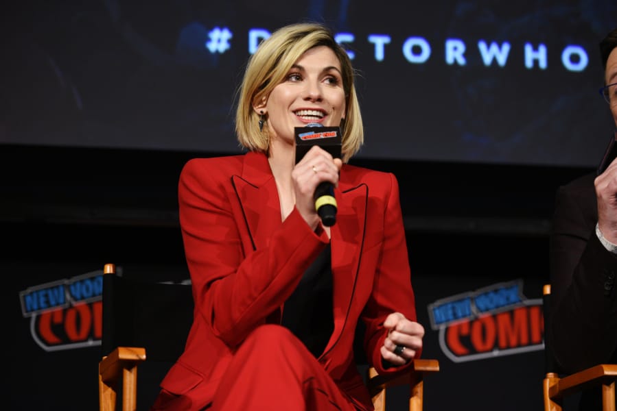 Jodie Whittaker speaks onstage at the &#039;Doctor Who&quot; panel during New York Comic Con in The Hulu Theater at Madison Square Garden in 2018 in New York City.