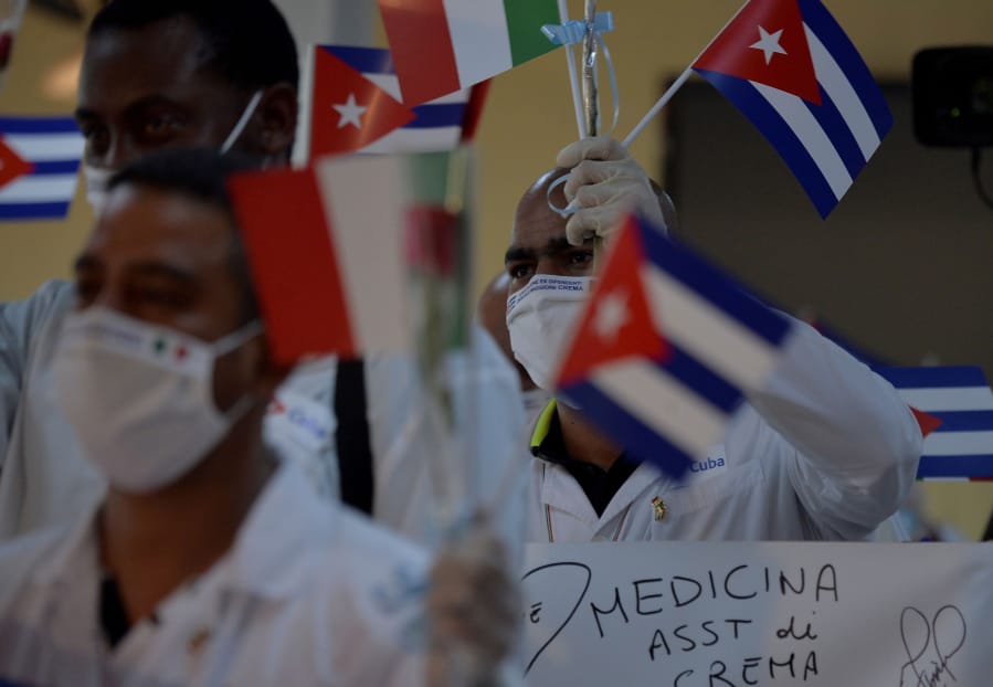 The first Cuban medical brigade of the &#039;Henry Reeve&#039; Contingent coming from Italy arrive at the Jose Marti International Airport in Havana on June 8, 2020.