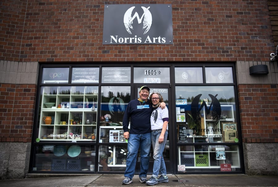 Ted and Anna Norris have closed Norris Arts Studio and Gallery in Camas for classes, but they are selling pottery supplies, renting pottery wheels and hosting Facebook Live events to sell their pottery and artwork.