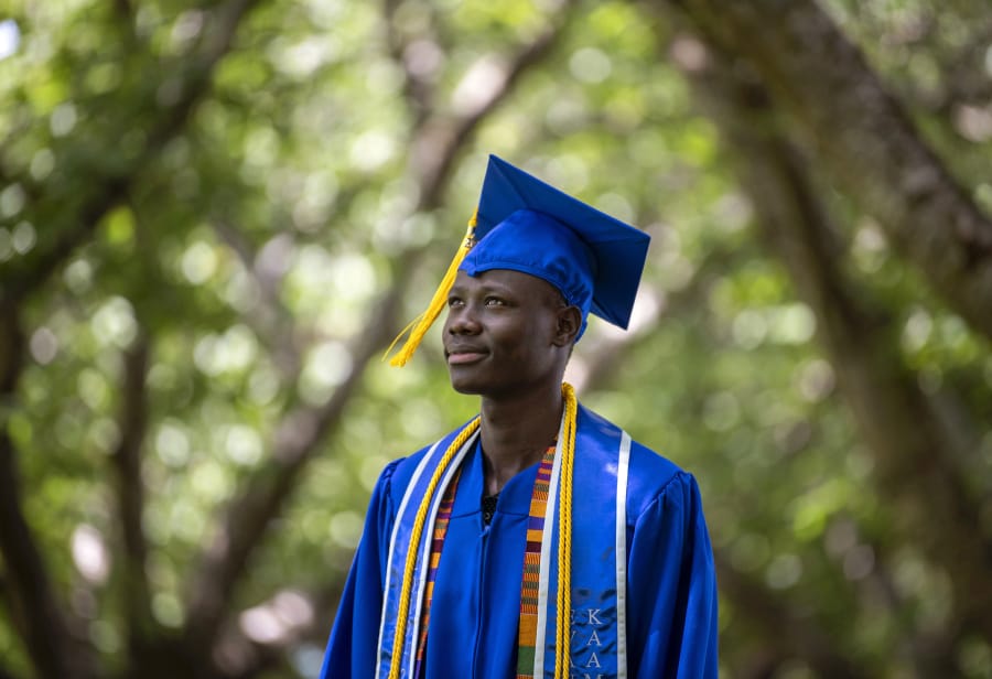 Clark College student body president and new graduate Evans Kaame is pictured at Clark College in Vancouver.