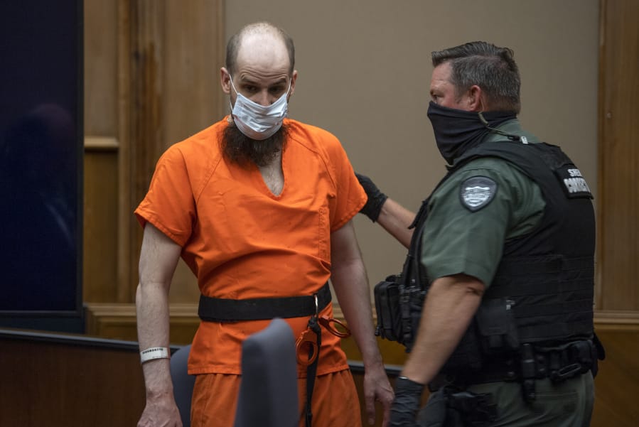 Dustin Zapel, 38, appears for sentencing in his double-murder case Friday in Clark County Superior Court. Judge John Fairgrieve handed down a 66-year sentence.