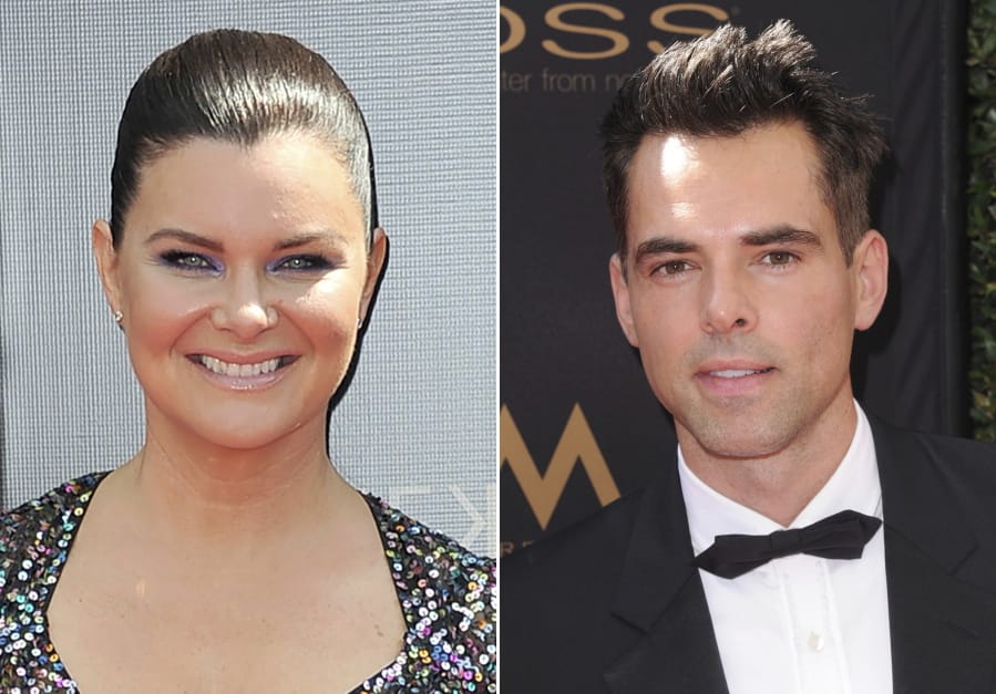 This combination photo shows Heather Tom at the 46th annual Daytime Emmy Awards in Pasadena, Calif. on May 5, 2019, left, and Jason Thompson at the 43rd annual Daytime Emmy Awards in Los Angeles on May 1, 2016. Tom won an Emmys for outstanding lead actress in a drama series for her role in &quot;The Bold and the Beautiful,&quot; and Thompson won an Emmy for outstanding lead actor in a drama series for his role in &quot;The Young and the Restless,&quot; at the  47th annual Daytime Emmy Awards.