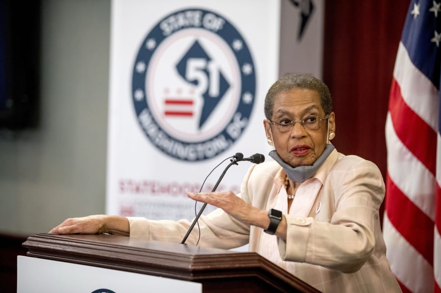 Delegate Eleanor Holmes Norton, D-D.C., speaks at a news conference on District of Columbia statehood on Capitol Hill, Tuesday, June 16, 2020, in Washington. House Majority Leader Steny Hoyer of Md. will hold a vote on D.C. statehood on July 26.