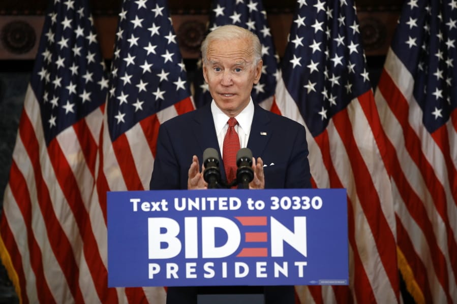In this June 2, 2020, photo, Democratic presidential candidate, former Vice President Joe Biden speaks in Philadelphia. Biden is pledging to unveil a series of proposals in coming weeks aimed at reversing the economic devastation wrought by the pandemic and addressing inequalities sparking protests sweeping the country.