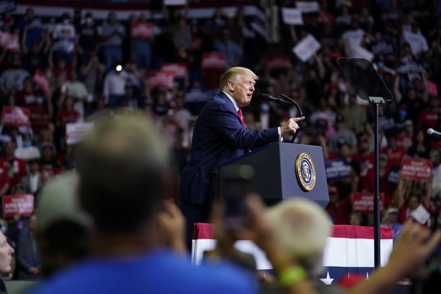 President Donald Trump speaks during a campaign rally at the BOK Center, Saturday, June 20, 2020, in Tulsa, Okla.