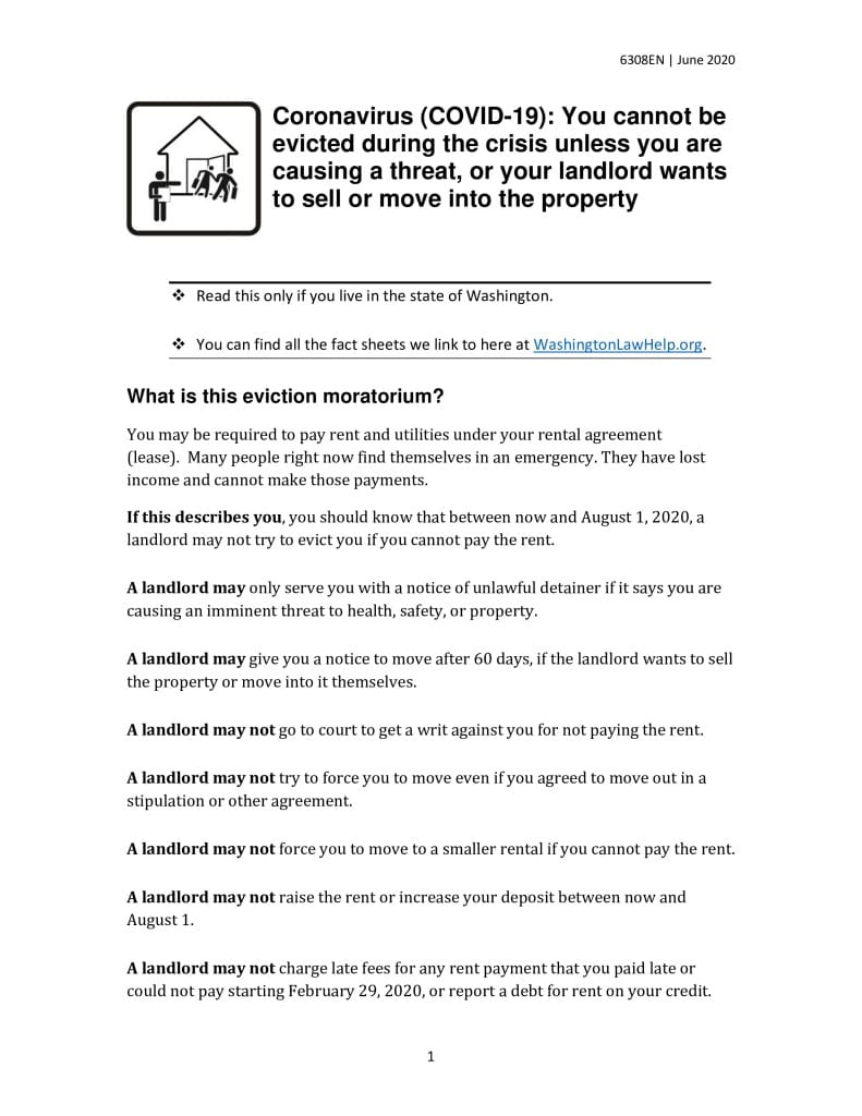 The Northwest Justice Project created this document explaining tenants' rights during the coronavirus pandemic. PDF