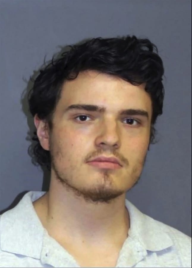 This photo, provided by the Connecticut State Police, Friday, June 12, 2020, shows Peter Manfredonia. Manfredonia, 23, a University of Connecticut student who police say used a machete to kill a man and fatally shot a woman, then spent six days as a fugitive until he was arrested in Maryland, will be arraigned Friday on a murder charge, authorities said.