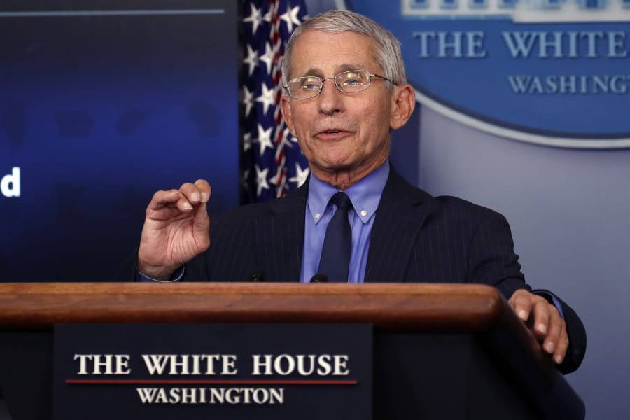 FILE - In this April 17, 2020, file photo, Dr. Anthony Fauci, director of the National Institute of Allergy and Infectious Diseases, speaks about the coronavirus in the James Brady Press Briefing Room of the White House in Washington. Fauci returns to Capitol Hill on June 23, at a fraught moment for the nation&#039;s pandemic response.