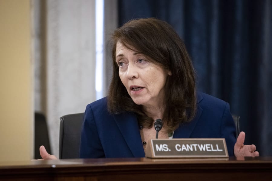 Sen. Maria Cantwell, D-Wash., speaks during a Senate Small Business and Entrepreneurship hearing to examine implementation of Title I of the CARES Act, Wednesday, June 10, 2020 on Capitol Hill in Washington.