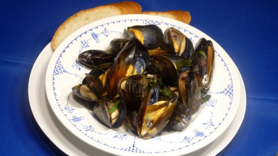 White Wine Steamed Mussels.