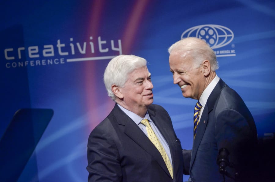 Chairman and CEO of the Motion Picture Association of America Chris Dodd and U.S Vice President Joe Biden speak during the 2nd Annual Creativity Conference presented by the Motion Picture Association of America at The Newseum on May 2, 2014 in Washington, D.C.