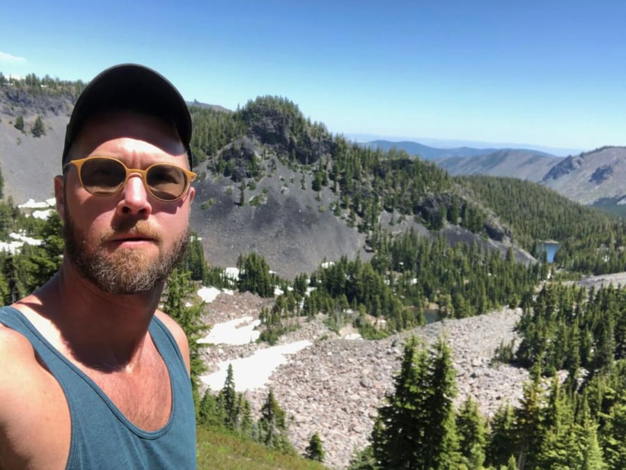 James Thomason of Portland took this selfie July 11 shortly before falling and breaking his right leg near Mount Jefferson in Oregon.