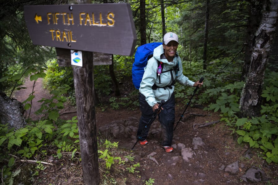 Crystal Gail Welcome hikes through the Superior Hiking Trail between Castle Danger and Gooseberry Falls in Two Harbors, Minn., on June 14.
