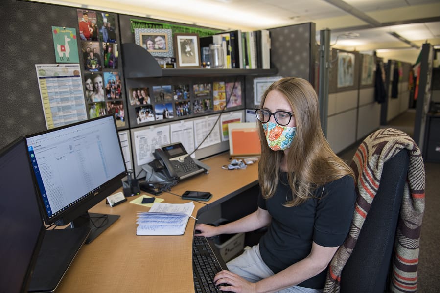 Madison Riethman, a communicable disease epidemiologist for Clark County Public Health, is pictured at work. She said the pandemic has raised awareness about her profession. &quot;What&#039;s interesting about COVID-19 is that it has raised the awareness of epidemiology,&quot; Riethman said.
