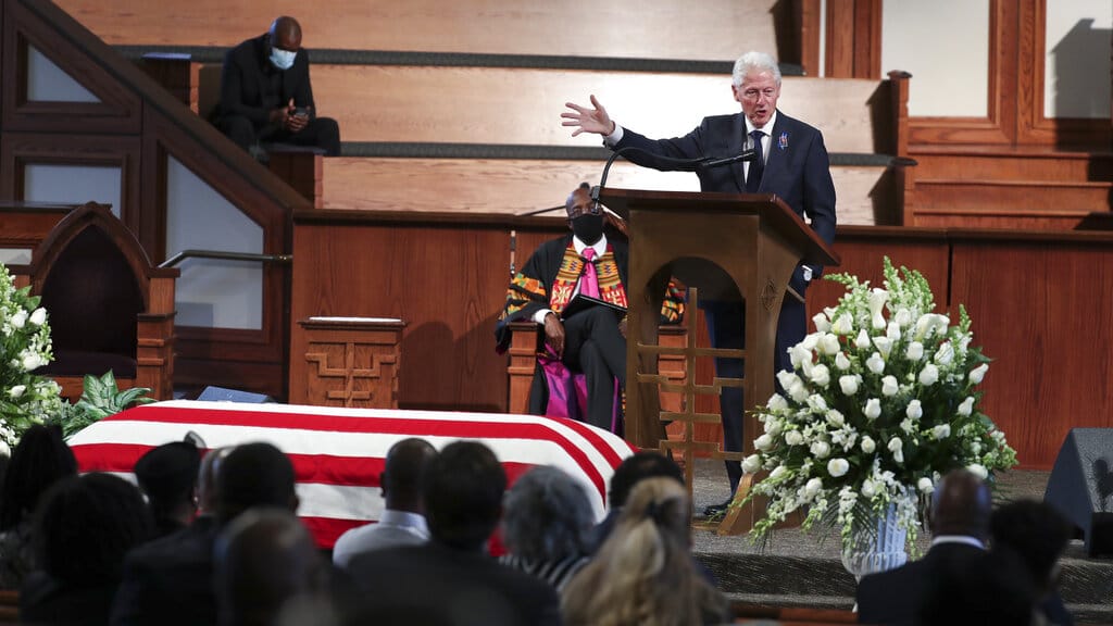 Former President Bill Clinton speaks during the funeral service for the late Rep. John Lewis, D-Ga., at Ebenezer Baptist Church in Atlanta, Thursday, July 30, 2020.
