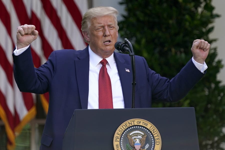 President Donald Trump speaks during a news conference in the Rose Garden of the White House, Tuesday, July 14, 2020, in Washington.