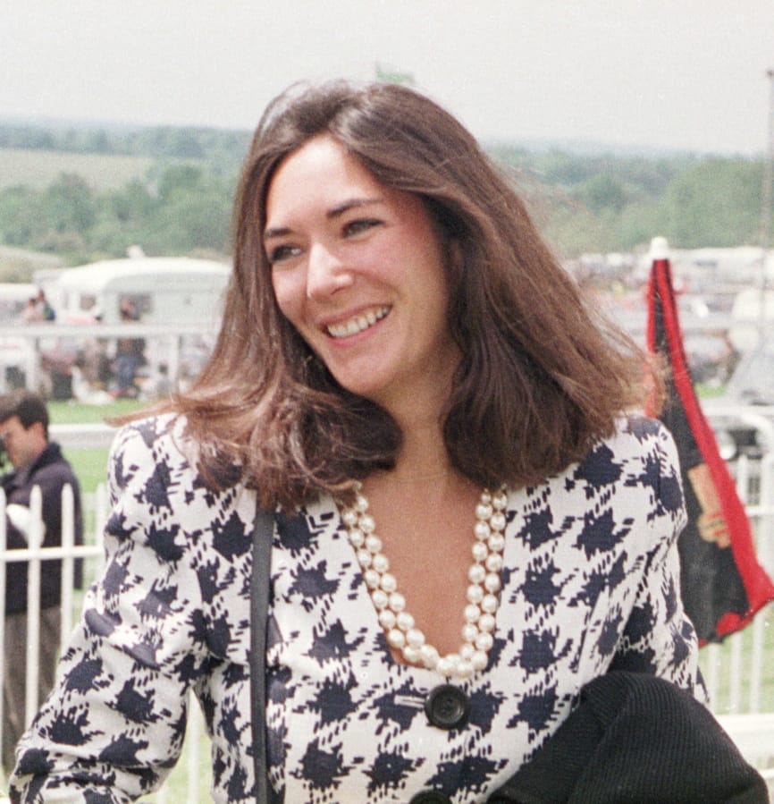 FILE - In this June 5, 1991 file photo, British socialite Ghislaine Maxwell arrives at Epsom Racecourse. Jeffrey Epstein&#039;s former girlfriend will face a judge and at least one of her accusers by video at a hearing to determine whether she stays behind bars until trial on charges she recruited girls for the financier to sexually abuse a quarter-century before he killed himself in a Manhattan jail. The hearing Tuesday, July 14, 2020, in Manhattan federal court was expected to feature a not guilty plea by Maxwell along with arguments over whether she&#039;ll flee if she&#039;s released.