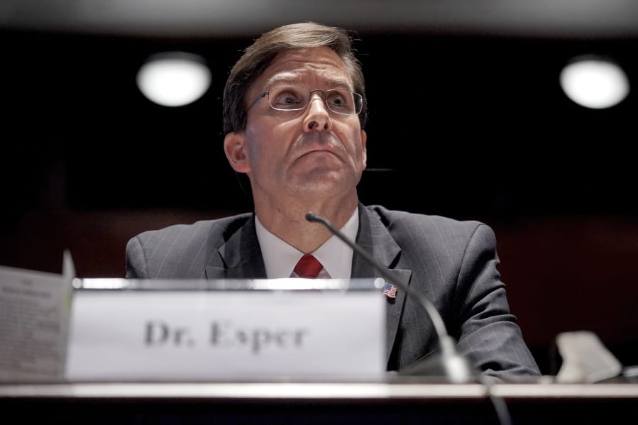 Defense Secretary Mark Esper testifies during a House Armed Services Committee hearing on Thursday, July 9, 2020, on Capitol Hill in Washington.