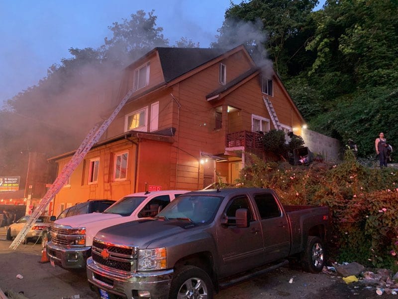 The Seattle Fire Department battles a fire Monday morning.